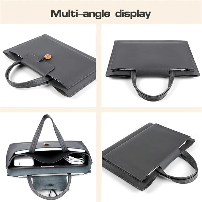 15 / 15.4 / 16 Inch Laptop Carrying Bag Handbag PU Leather Surface Protection Sleeve 3-Layer Notebook Computer Pouch - Black - 3