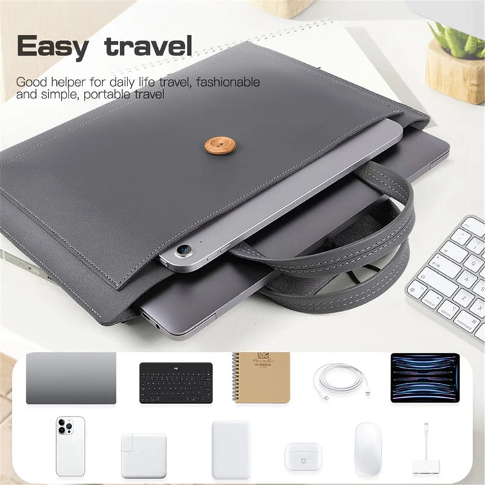 15 / 15.4 / 16 Inch Laptop Carrying Bag Handbag PU Leather Surface Protection Sleeve 3-Layer Notebook Computer Pouch - Black - 4