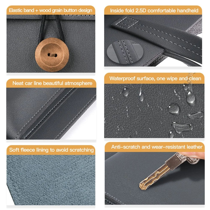 15 / 15.4 / 16 Inch Laptop Carrying Bag Handbag PU Leather Surface Protection Sleeve 3-Layer Notebook Computer Pouch - Black - 6