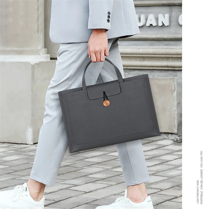 15 / 15.4 / 16 Inch Laptop Carrying Bag Handbag PU Leather Surface Protection Sleeve 3-Layer Notebook Computer Pouch - Black - 7