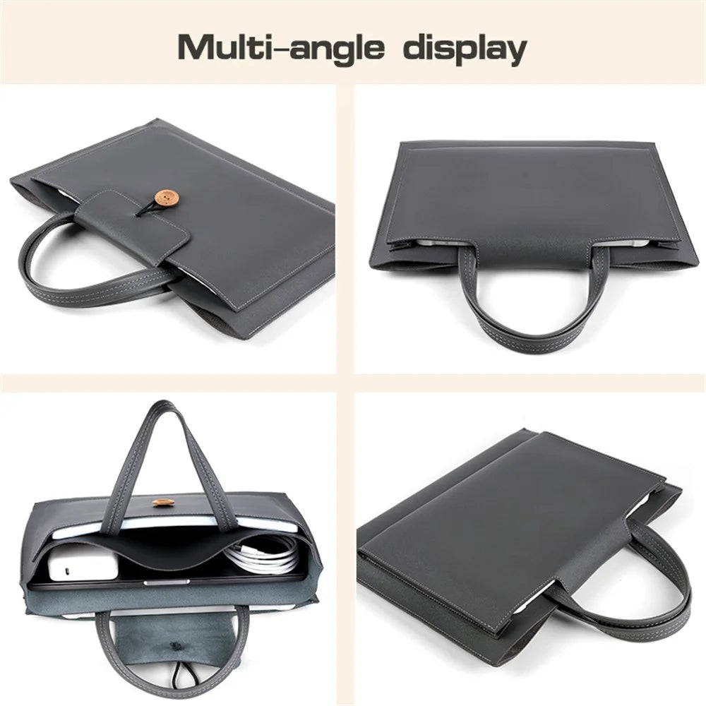 PU Leather Handbag for 13 / 13.3 / 13.6 / 14 Inch Laptops Protection Sleeve 3-Layer Notebook Computer Storage Bag - Black - 3