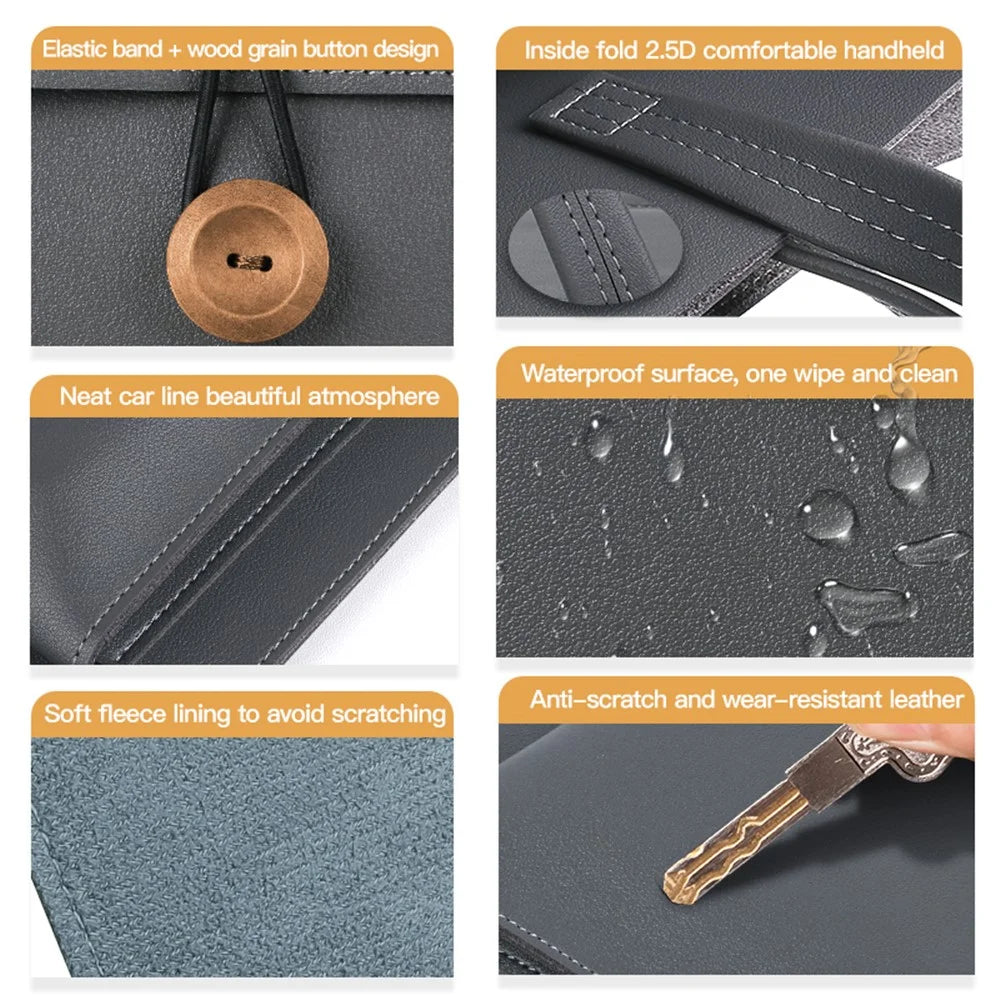 PU Leather Handbag for 13 / 13.3 / 13.6 / 14 Inch Laptops Protection Sleeve 3-Layer Notebook Computer Storage Bag - Black - 6