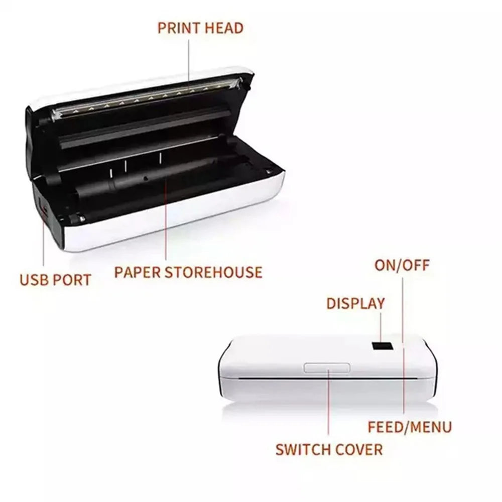 A4 Mini Phone Bluetooth-compatible USB Connection Inkless Printer Rechargeable ABS Thermal Photo Printer with 50 Print Papers - 5