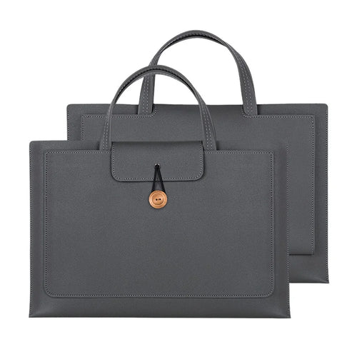 13.3 / 14 inch Laptop Sleeve PU Leather Handbag Sleeve Notebook Computer Bag Storage Water-Repellent Pouch - Grey - 1