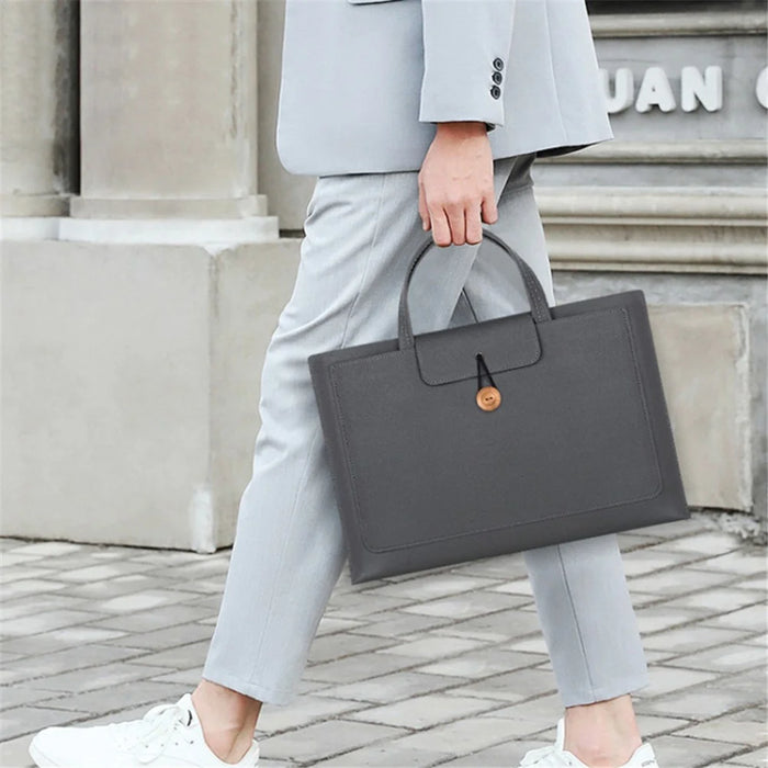 13.3 / 14 inch Laptop Sleeve PU Leather Handbag Sleeve Notebook Computer Bag Storage Water-Repellent Pouch - Grey - 2