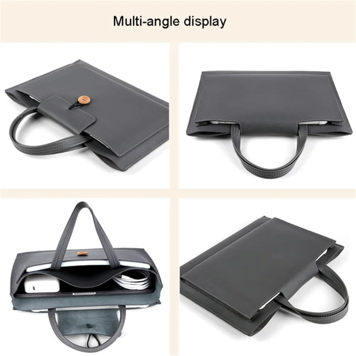 13.3 / 14 inch Laptop Sleeve PU Leather Handbag Sleeve Notebook Computer Bag Storage Water-Repellent Pouch - Grey - 7