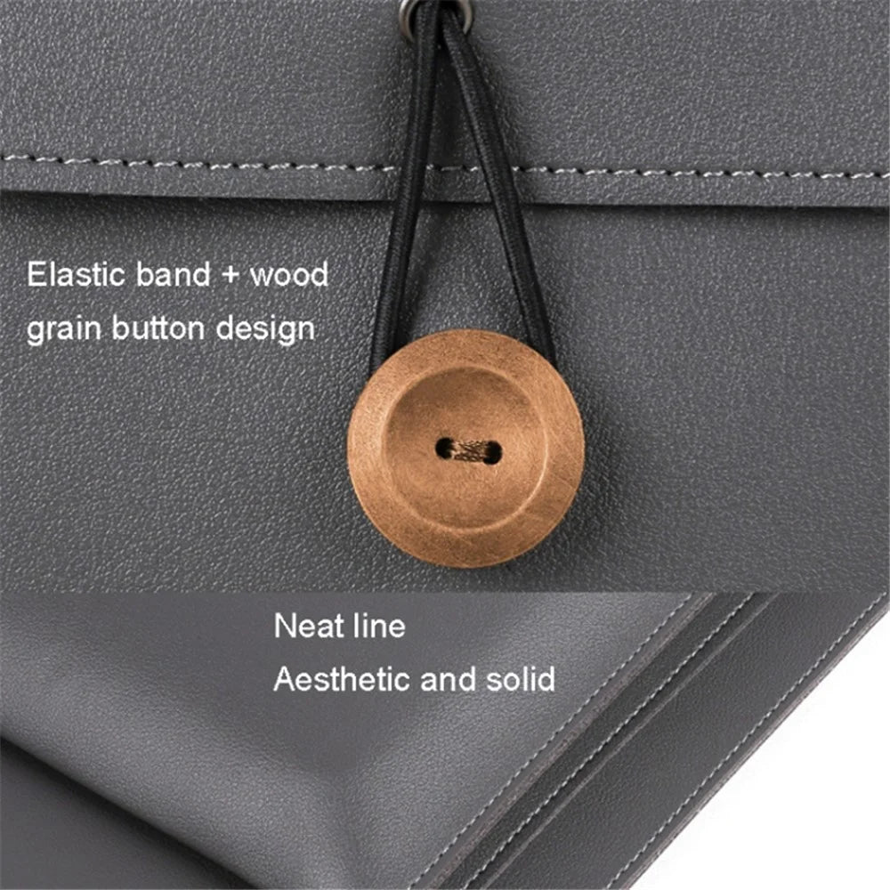 15.4 / 16 inch Laptop Bag Handbag Splash-Repellent PU Leather Surface Protection Sleeve Notebook Computer Pouch - Grey - 3
