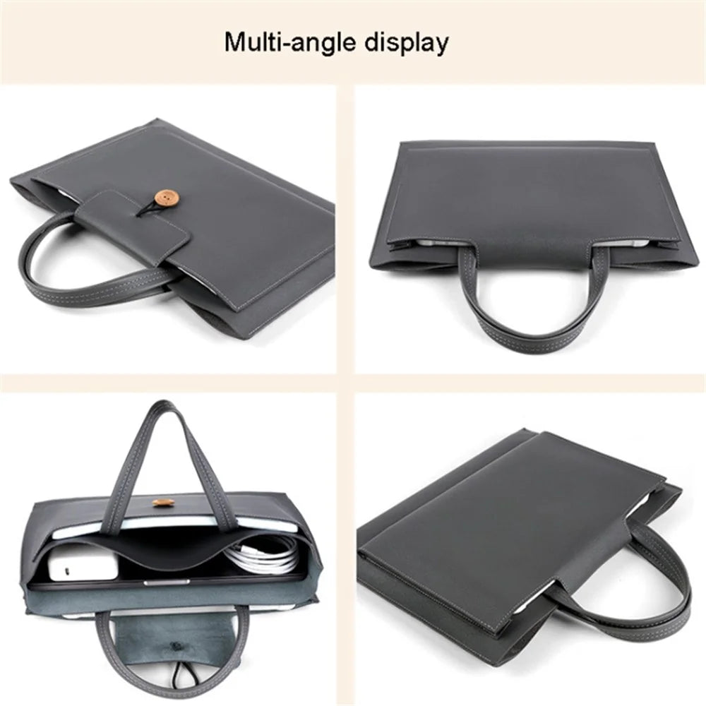 15.4 / 16 inch Laptop Bag Handbag Splash-Repellent PU Leather Surface Protection Sleeve Notebook Computer Pouch - Grey - 7