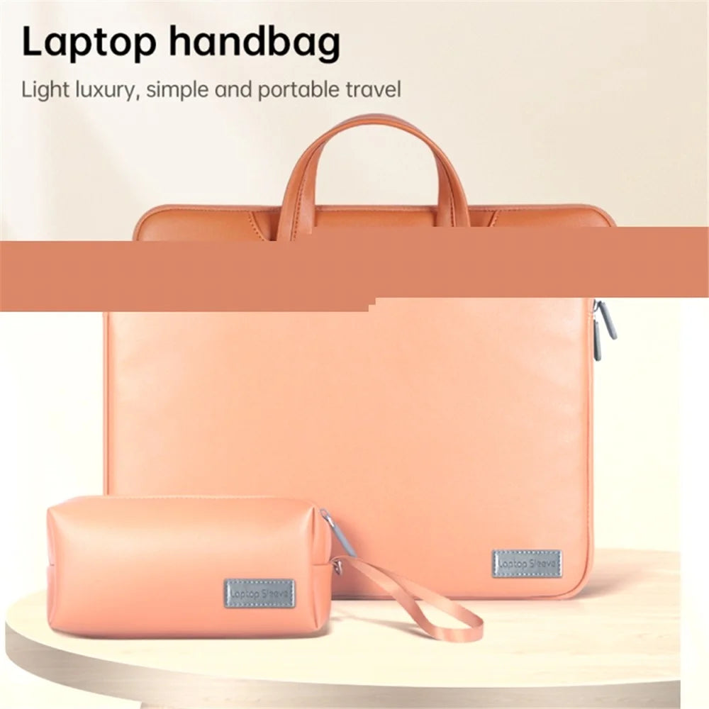 15 inch Tablet Sleeve Handbag Shoulder Bag PU Leather Waterproof Computer Cover with Accessories Bag - Brown - 3