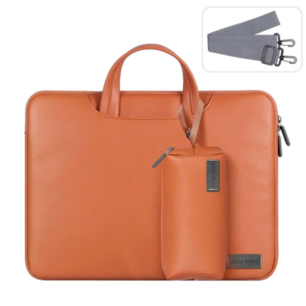 13 inch Protective Laptop Carrying Case Shoulder Bag Waterproof PU Leather Computer Cover Sleeve with Accessories Bag - Brown - 1