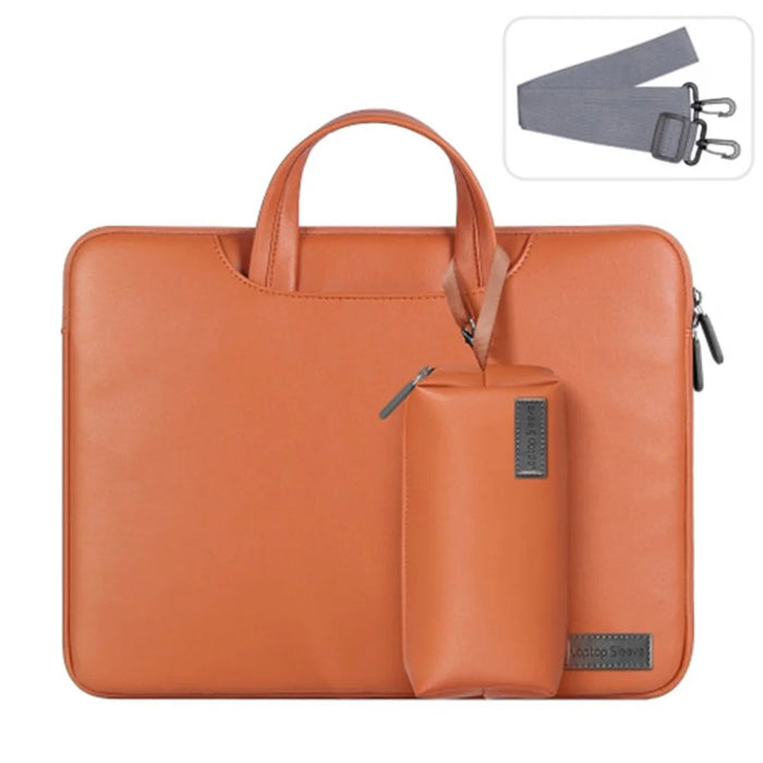 13 inch Protective Laptop Carrying Case Shoulder Bag Waterproof PU Leather Computer Cover Sleeve with Accessories Bag - Brown - 1