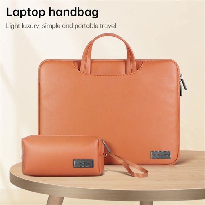 13 inch Protective Laptop Carrying Case Shoulder Bag Waterproof PU Leather Computer Cover Sleeve with Accessories Bag - Brown - 3