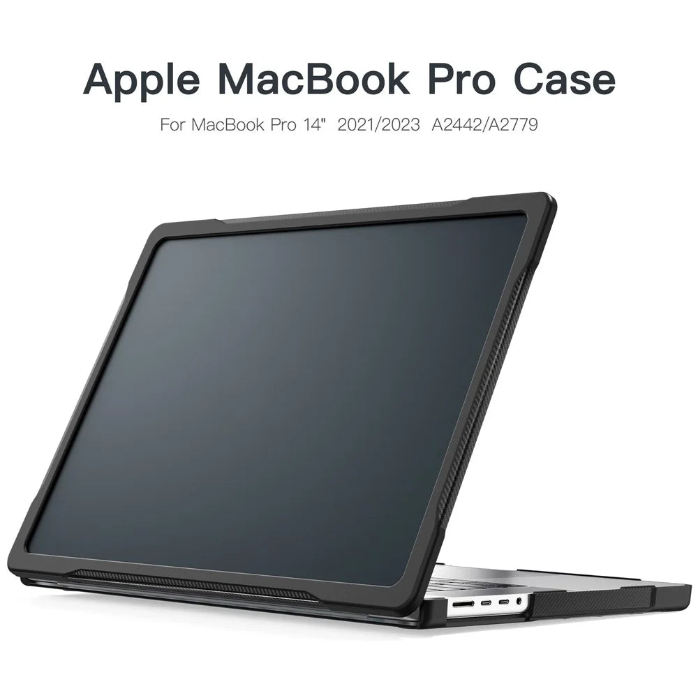 For MacBook Pro 14 inch (2026) A3427 A3426 / (2025) A3434 A3112 A3185 A3401 / (2024) A2918 A2992 / (2023) A2779 / (2022) / (2021) A2442 Case PC+TPU Anti-Cracking Protective Cover - Transparent Black - 2