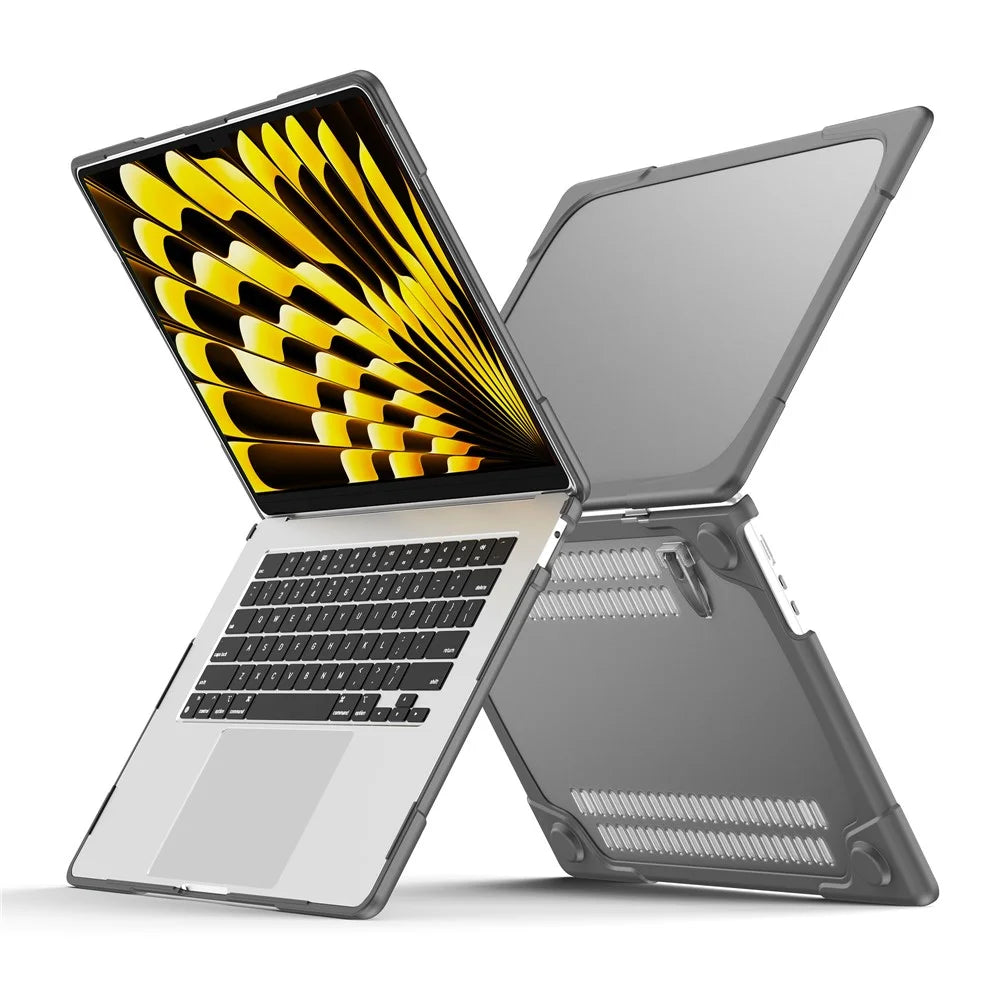 Laptop Case for Macbook Air 15 inch (2026) A3448 / (2025) A3241 / (2024) A311 / (2023) A2941 Stand Design Notebook Anti-Scratch Hard PC Cover - Grey - 1