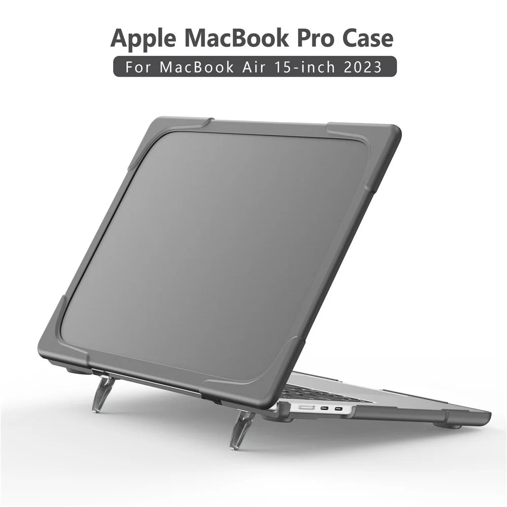 Laptop Case for Macbook Air 15 inch (2026) A3448 / (2025) A3241 / (2024) A311 / (2023) A2941 Stand Design Notebook Anti-Scratch Hard PC Cover - Grey - 2