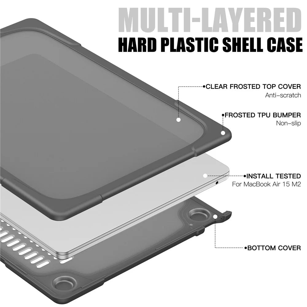 Laptop Case for Macbook Air 15 inch (2026) A3448 / (2025) A3241 / (2024) A311 / (2023) A2941 Stand Design Notebook Anti-Scratch Hard PC Cover - Grey - 3