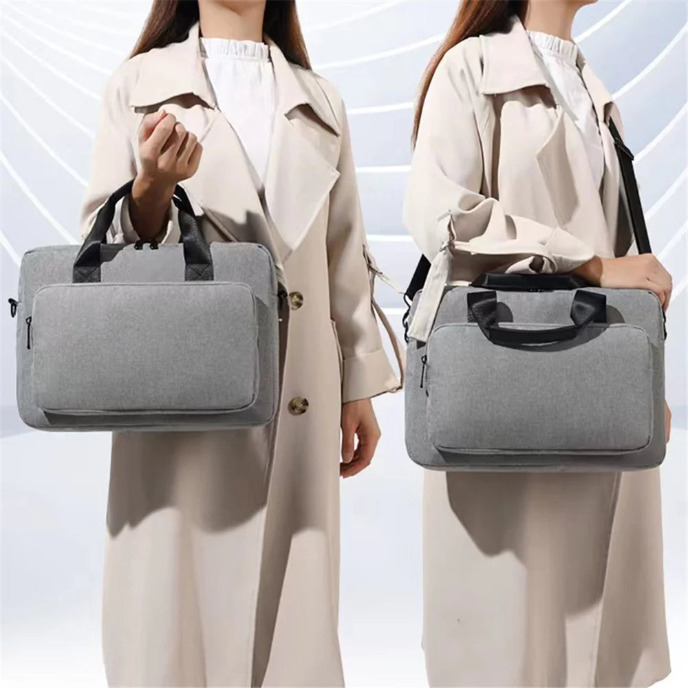 15.4 inch Laptop Shoulder Bag Handbag Notebook Computer Pouch Oxford Cloth+Polyester Storage Sleeve - Light Grey - 5