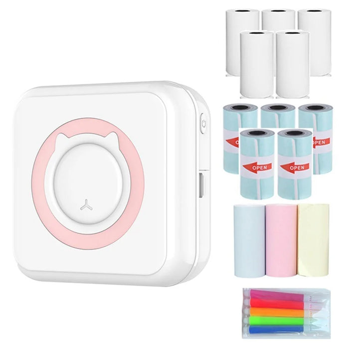 Portable Mini Printer Thermal Printing Wireless Bluetooth-compatible 200DPI Label Memo Wrong Question Printing Machine - Pink - 1