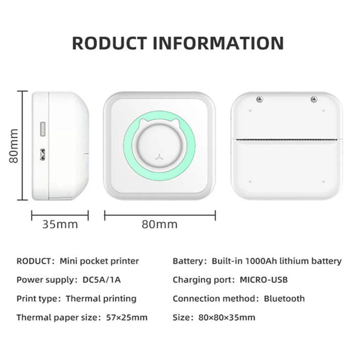 Portable Mini Printer Thermal Printing Wireless Bluetooth-compatible 200DPI Label Memo Wrong Question Printing Machine - Pink - 7