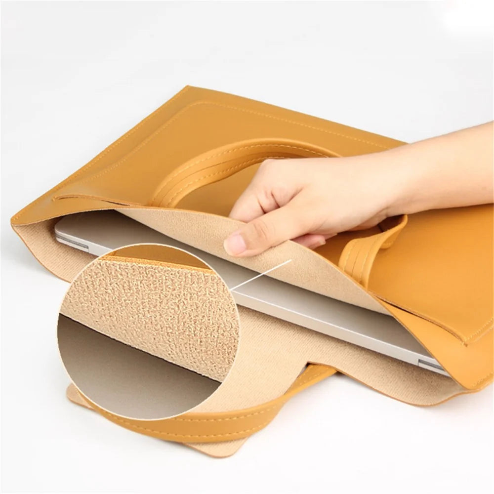 0814 13 / 14 inch Waterproof PU Leather Laptop Handbag Ultra Thin Notebook Carrying Bag - Yellow - 5