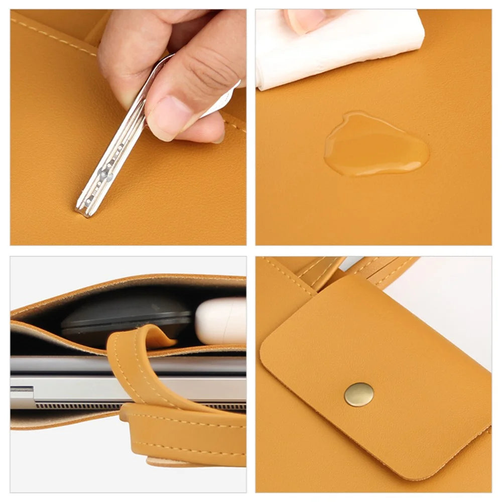 0814 13 / 14 inch Waterproof PU Leather Laptop Handbag Ultra Thin Notebook Carrying Bag - Yellow - 6
