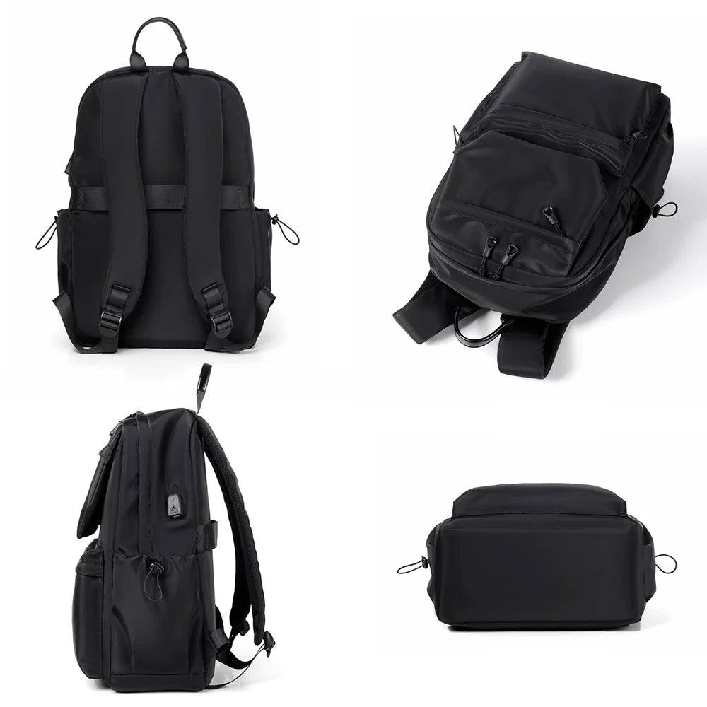 1828 Student Bookbag Men's Polyester Travel Shoulders Bag Backpack 14-Inch Laptop Bag Daypack - Black - 4