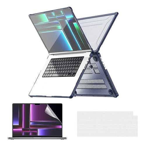 ENKAY HAT PRINCE Shockproof Case for MacBook Pro 14 inch (2026) A3427 A3426 / (2025) A3434 A3112 A3185 A3401 / (2024) A2918 A2992 / (2023) A2779 / (2022) / (2021) A2442 (US) Hard PC Kickstand Laptop Cover - Dark Blue - 1