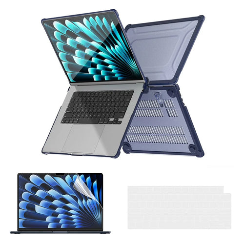 ENKAY HAT PRINCE Protective Hard PC Case for Macbook Air 15 inch (2023) A2941 (US Version) Slim Laptop Kickstand Cover - Dark Blue - 1