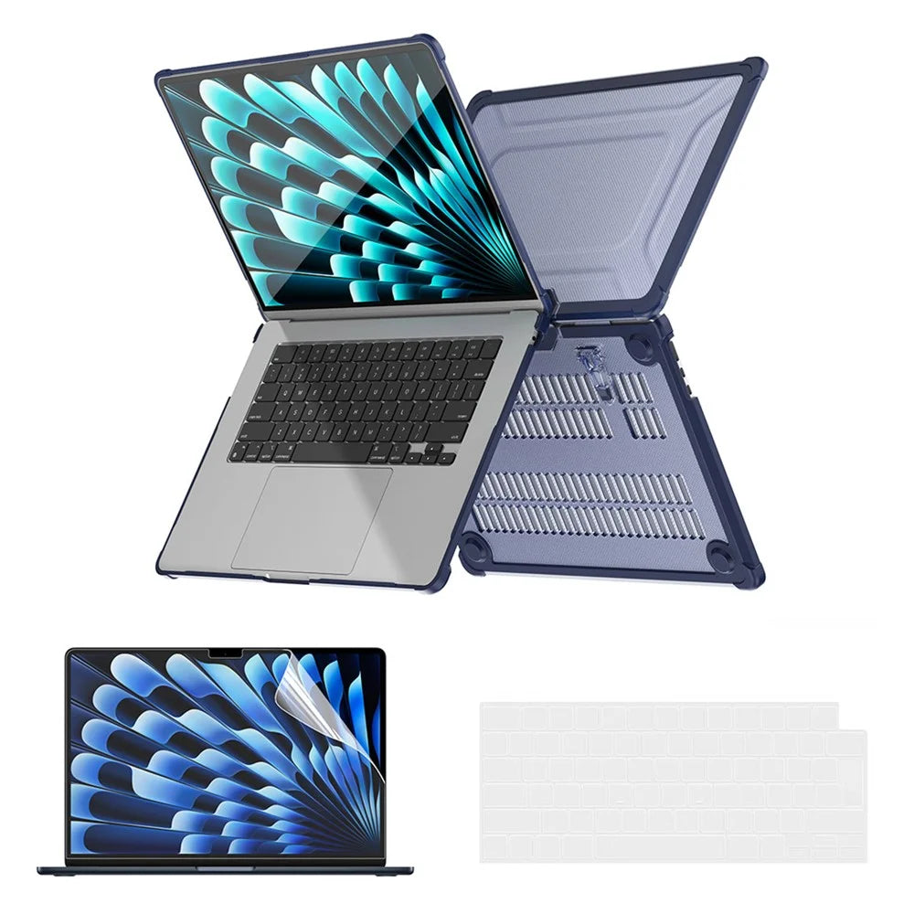 ENKAY HAT PRINCE Slim Hard PC Case for Macbook Air 15 inch (2025) / (2024) / (2023) A2941 (EU Version) Laptop Cover with Kickstand - Dark Blue - 1