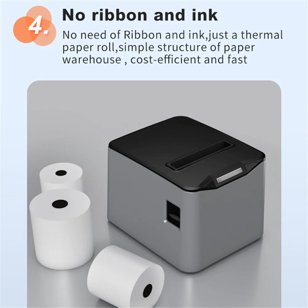 ZJ-8370 83mm Receipt Printer USB+LAN+Bluetooth-compatible High-Speed Mini Ticket Invoice Bill Printer - Black / US Plug - 7