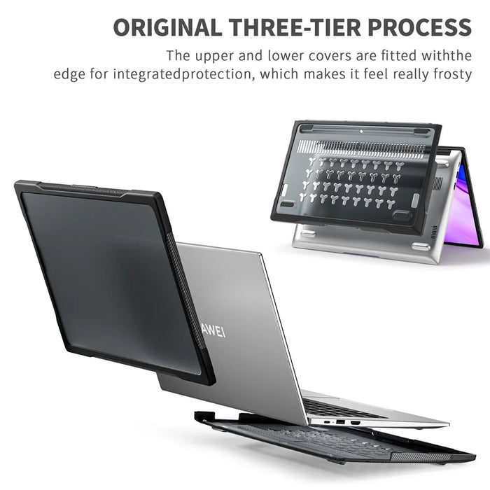 Sailor Series for Huawei MateBook D14 (2023) Laptop Case Dual Layer PC+TPU Protective Cover - Transparent Black - 3