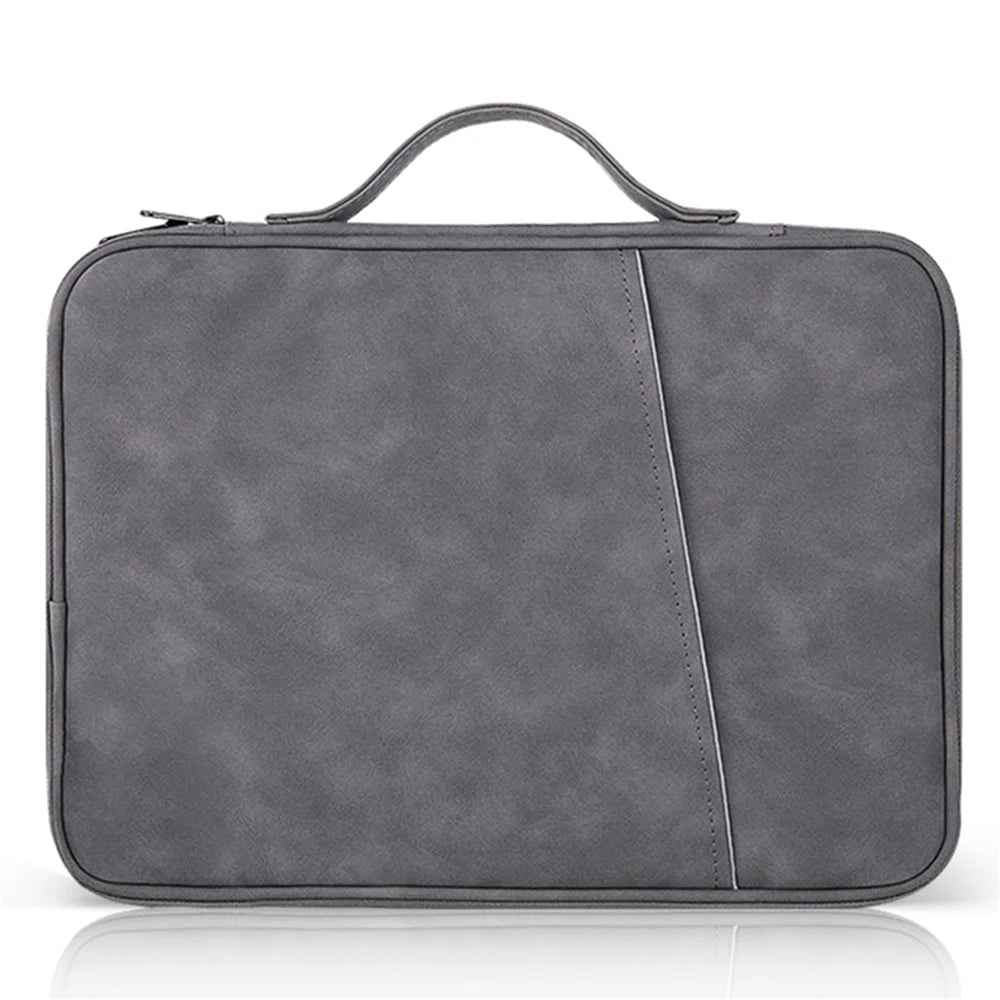 For 13-inch Laptop Sheepskin Leather Protective Pouch 180 Degree Opening Notebook Handbag - 1