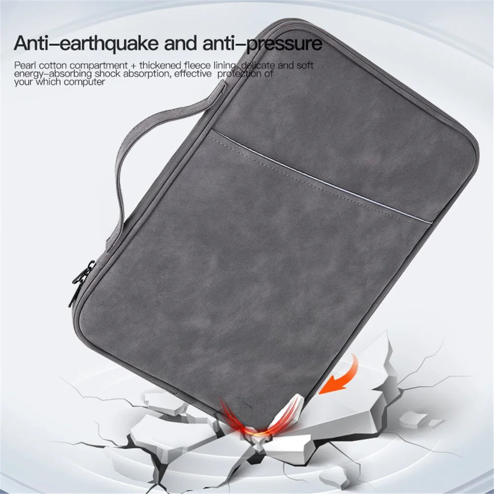 For 13-inch Laptop Sheepskin Leather Protective Pouch 180 Degree Opening Notebook Handbag - 3