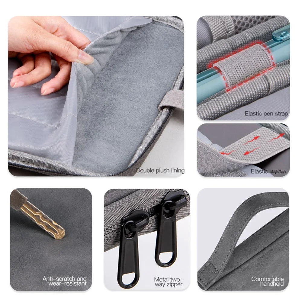 For 13-inch Laptop Sheepskin Leather Protective Pouch 180 Degree Opening Notebook Handbag - 4