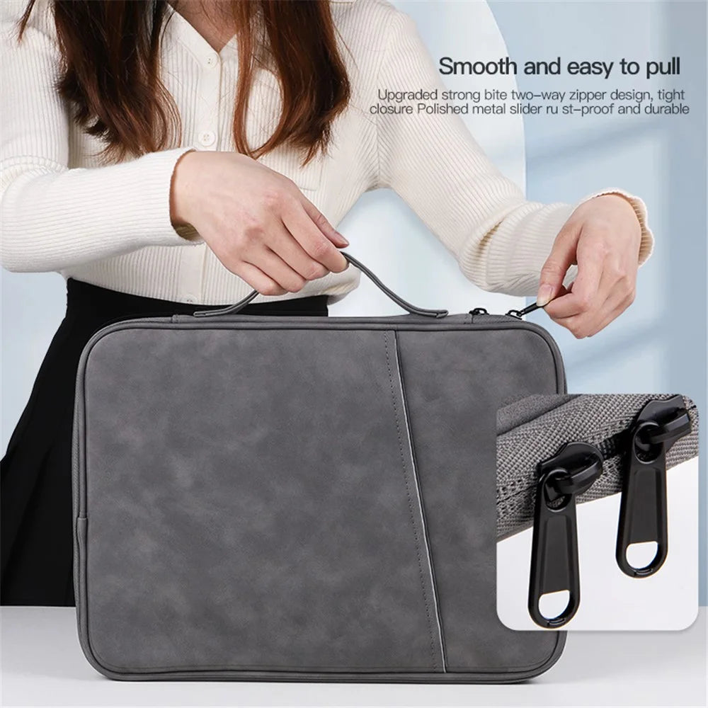For 13-inch Laptop Sheepskin Leather Protective Pouch 180 Degree Opening Notebook Handbag - 5