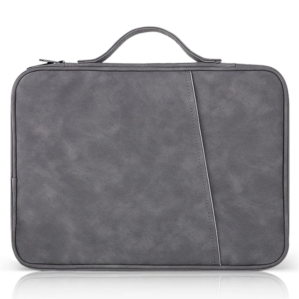 Sheepskin Leather Storage Pouch for 11-inch Laptop 180 Degree Opening Notebook Handbag - 1
