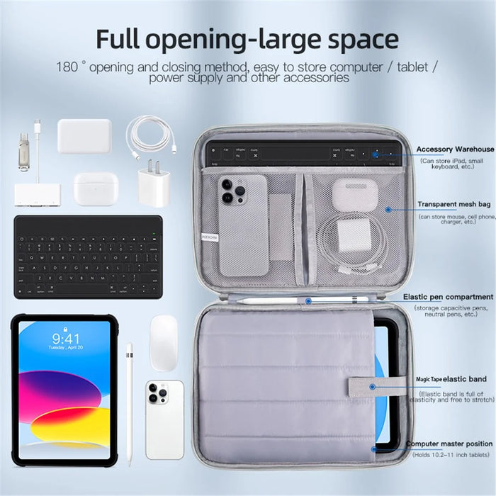11-inch Laptop Handbag Waterproof Nylon 180 Degree Opening Soft Lining Carrying Pouch - White - 2
