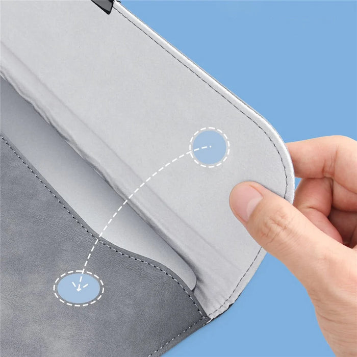 13 / 14 inch PU Leather Laptop Bag Magnetic Flap Horizontal Notebook Sleeve - Grey - 3
