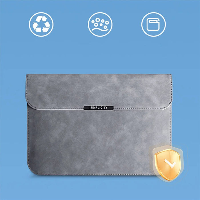 13 / 14 inch PU Leather Laptop Bag Magnetic Flap Horizontal Notebook Sleeve - Grey - 6