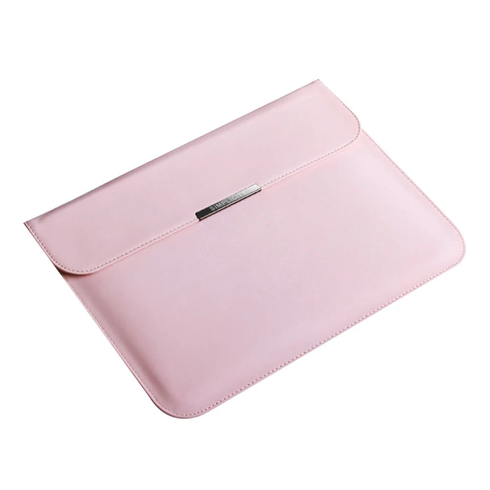 16-inch Slim Laptop Bag Magnetic Flap PU Leather Horizontal Notebook Sleeve - Pink - 1