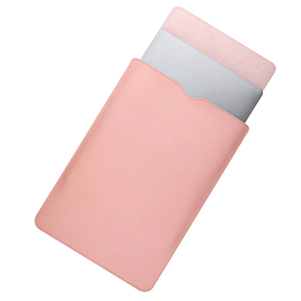 14-inch Waterproof PU Leather Laptop Bag Shockproof Notebook Carrying Pouch - Milk Tea Pink - 1