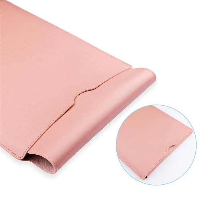14-inch Waterproof PU Leather Laptop Bag Shockproof Notebook Carrying Pouch - Milk Tea Pink - 2