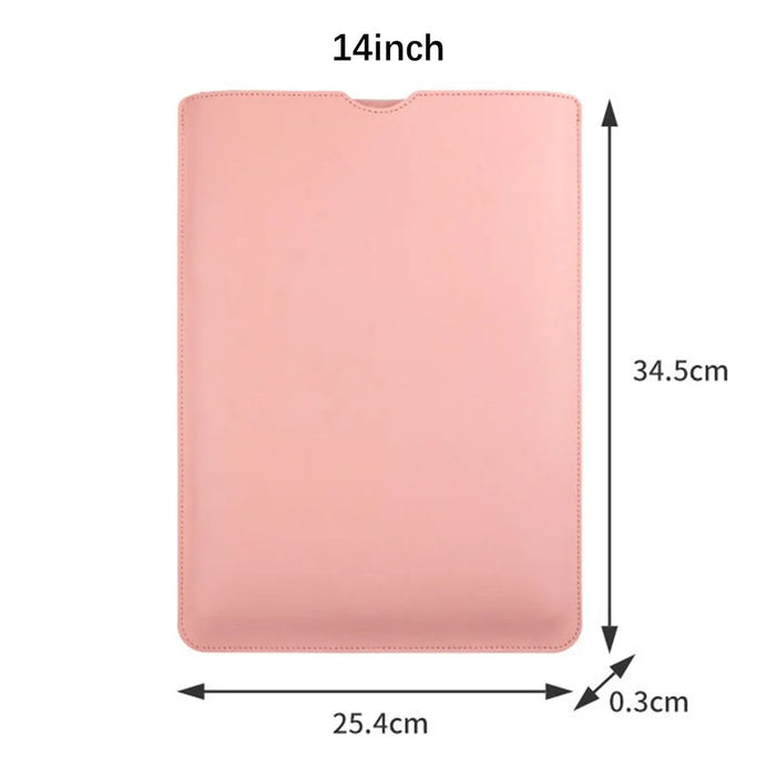 14-inch Waterproof PU Leather Laptop Bag Shockproof Notebook Carrying Pouch - Milk Tea Pink - 6