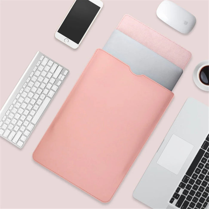14-inch Waterproof PU Leather Laptop Bag Shockproof Notebook Carrying Pouch - Milk Tea Pink - 7