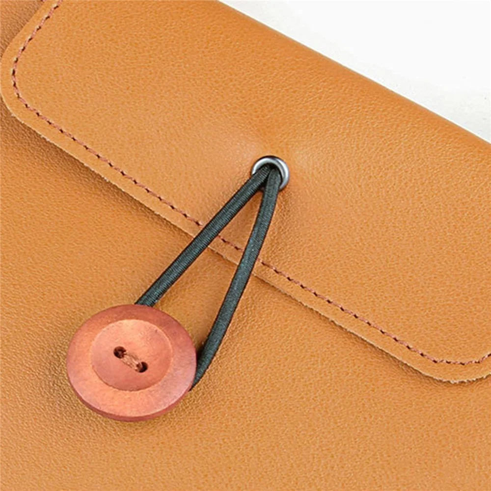 14-inch Laptop Handbag Wooden Buckle PU Leather Notebook Carrying Bag - Brown - 4