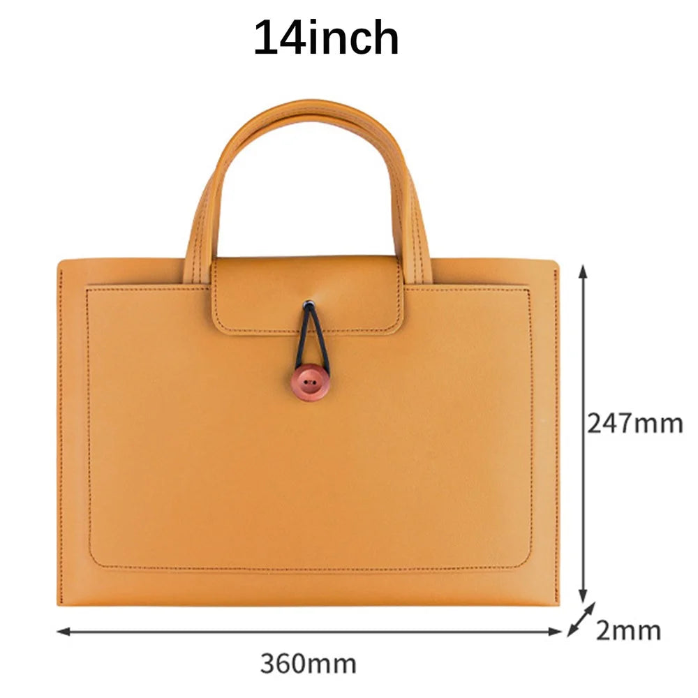 14-inch Laptop Handbag Wooden Buckle PU Leather Notebook Carrying Bag - Brown - 6