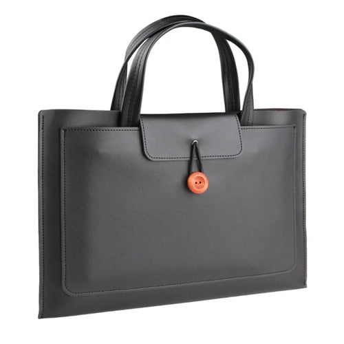 16-inch PU Leather Laptop Handbag Wooden Buckle Anti-scratch Notebook Bag - Black - 1