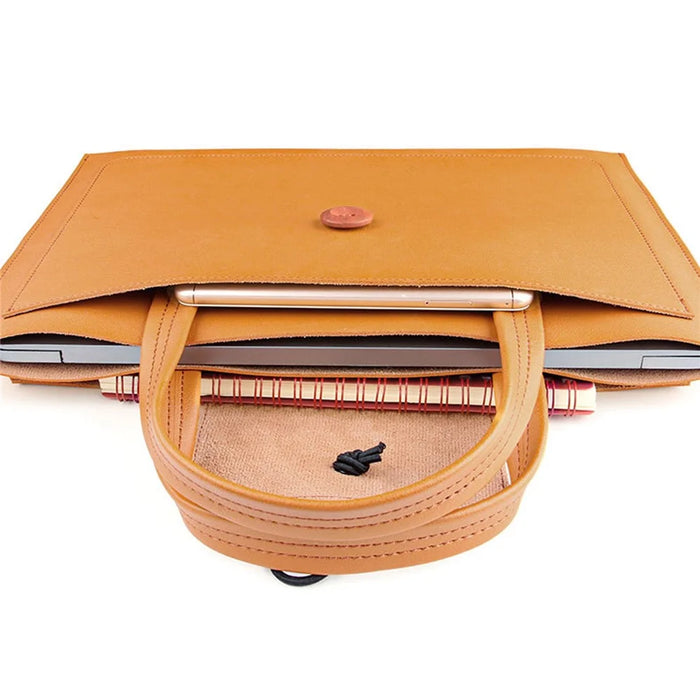 16-inch PU Leather Laptop Handbag Wooden Buckle Anti-scratch Notebook Bag - Black - 2