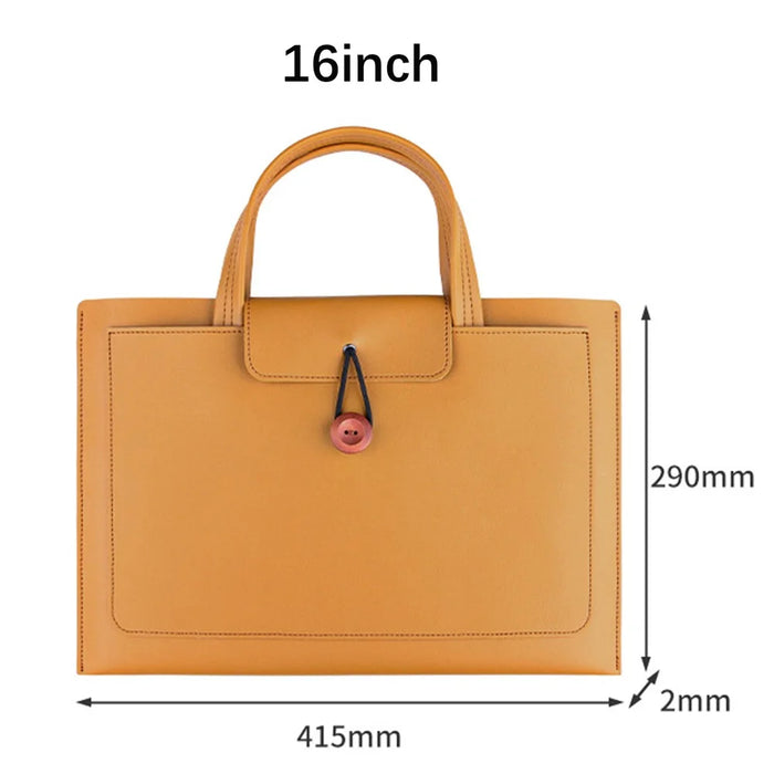 16-inch PU Leather Laptop Handbag Wooden Buckle Anti-scratch Notebook Bag - Black - 6
