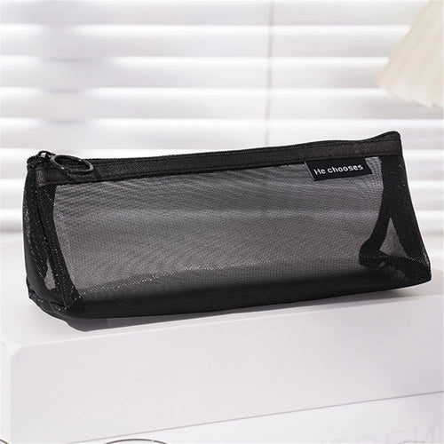 HE CHOOSES D047 Nylon Mesh Pencil Bag Student Triangular Stationery Storage Bag - Black - 1